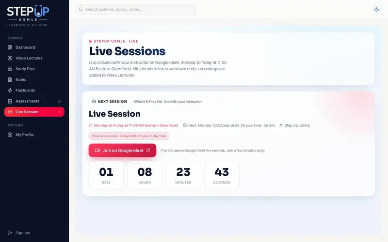 StepUp LMS: Live sessions