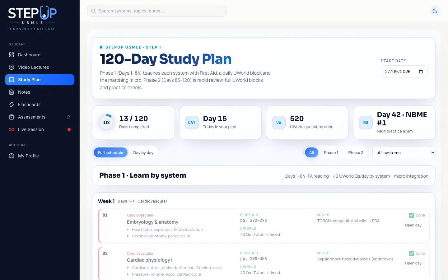 StepUp LMS: Study plan